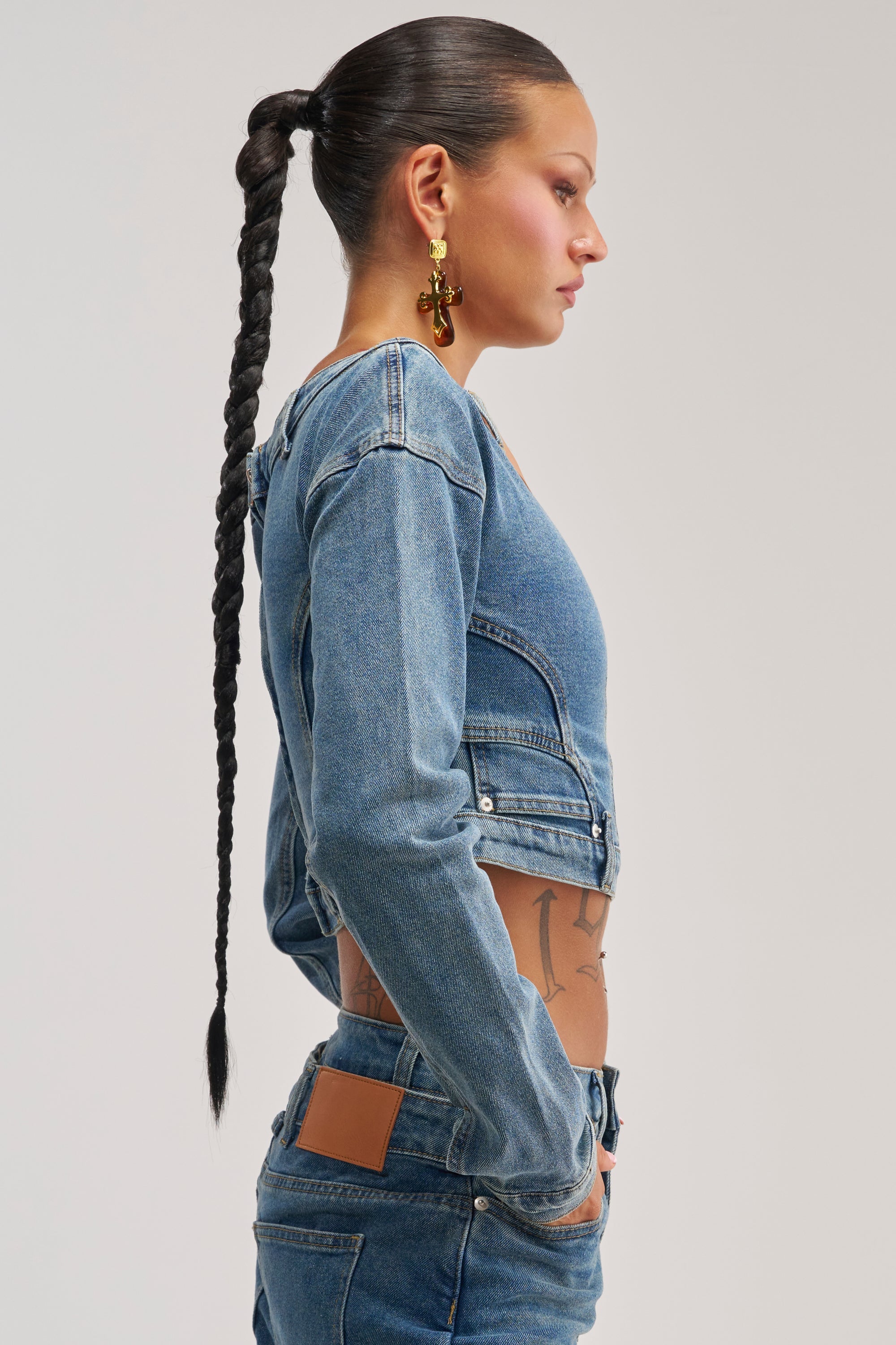 SHAKE IT OFF DENIM OFF THE SHOULDER TOP