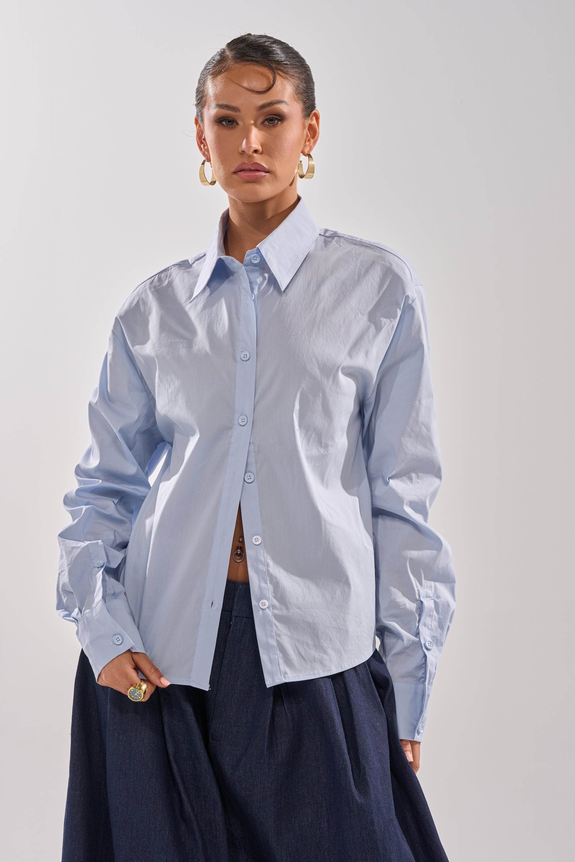 BUSINESS IN THE FRONT BUTTON DOWN