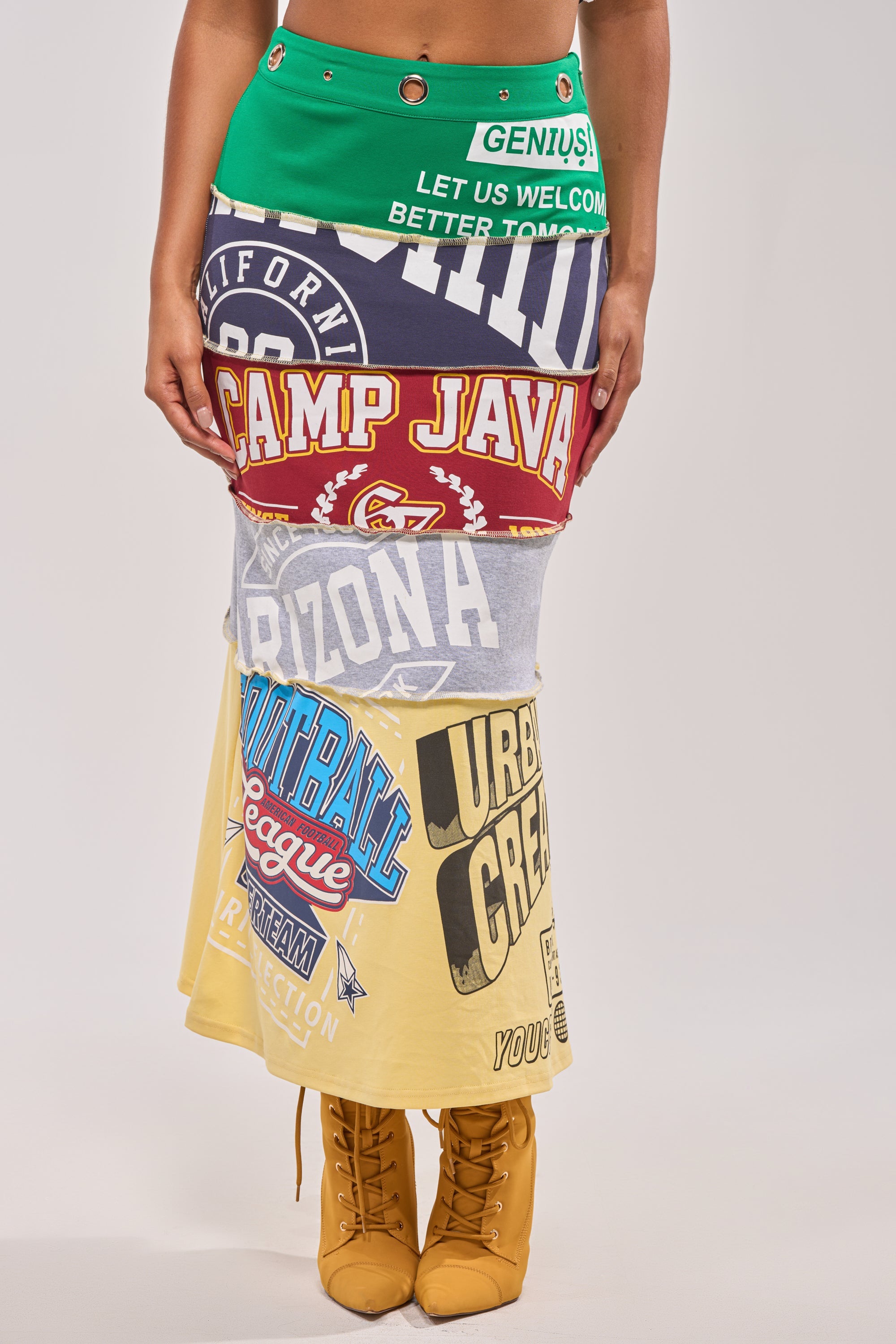 FULL RIDE PATCHWORK MAXI SKIRT