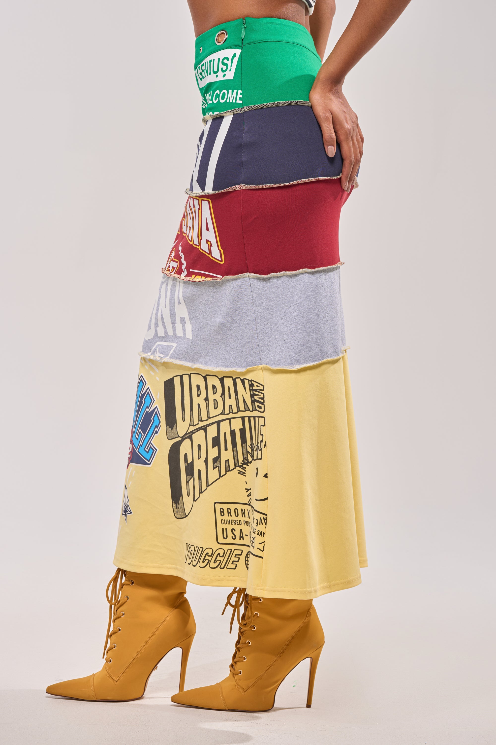 FULL RIDE PATCHWORK MAXI SKIRT