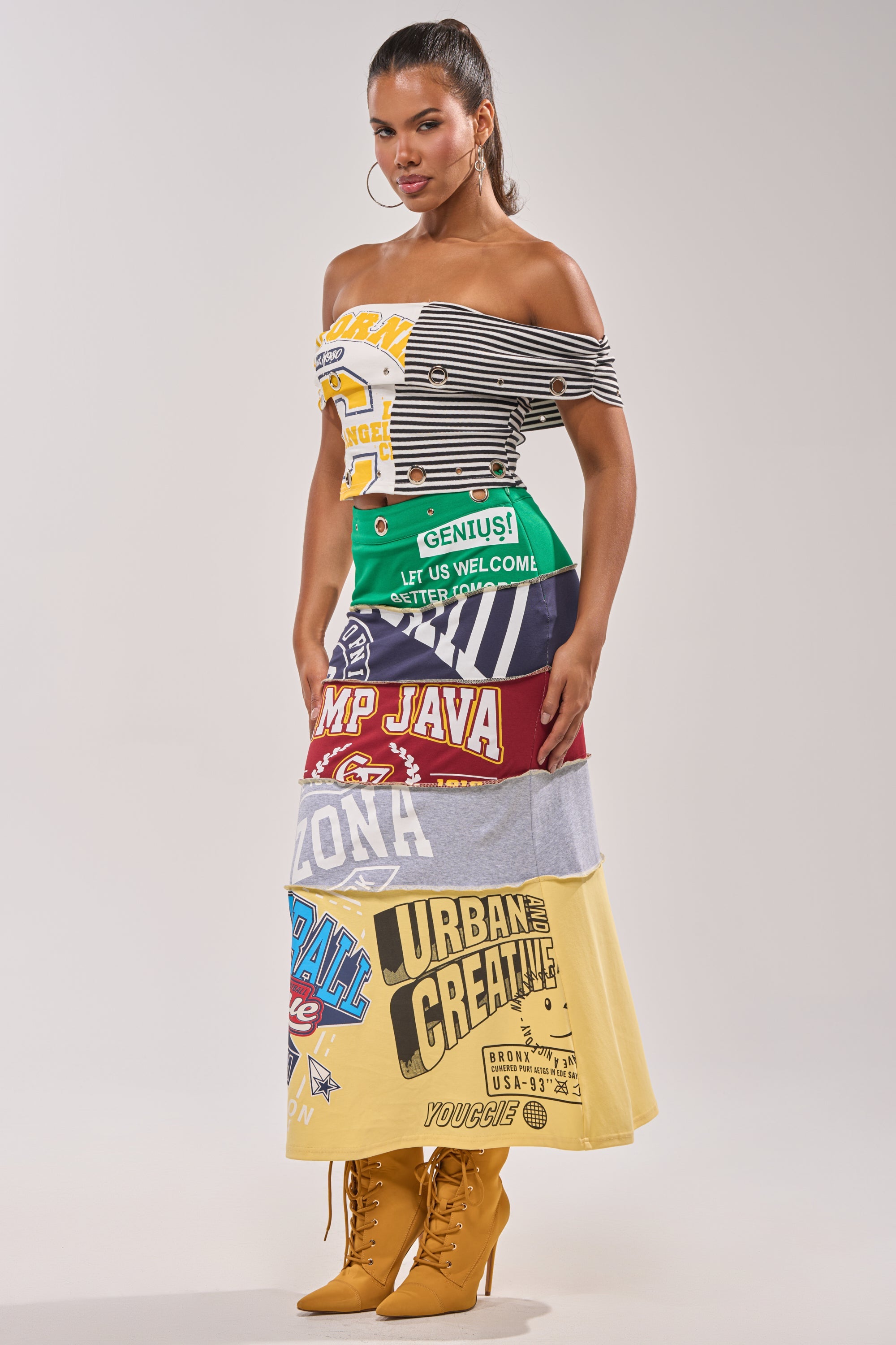 FULL RIDE PATCHWORK MAXI SKIRT