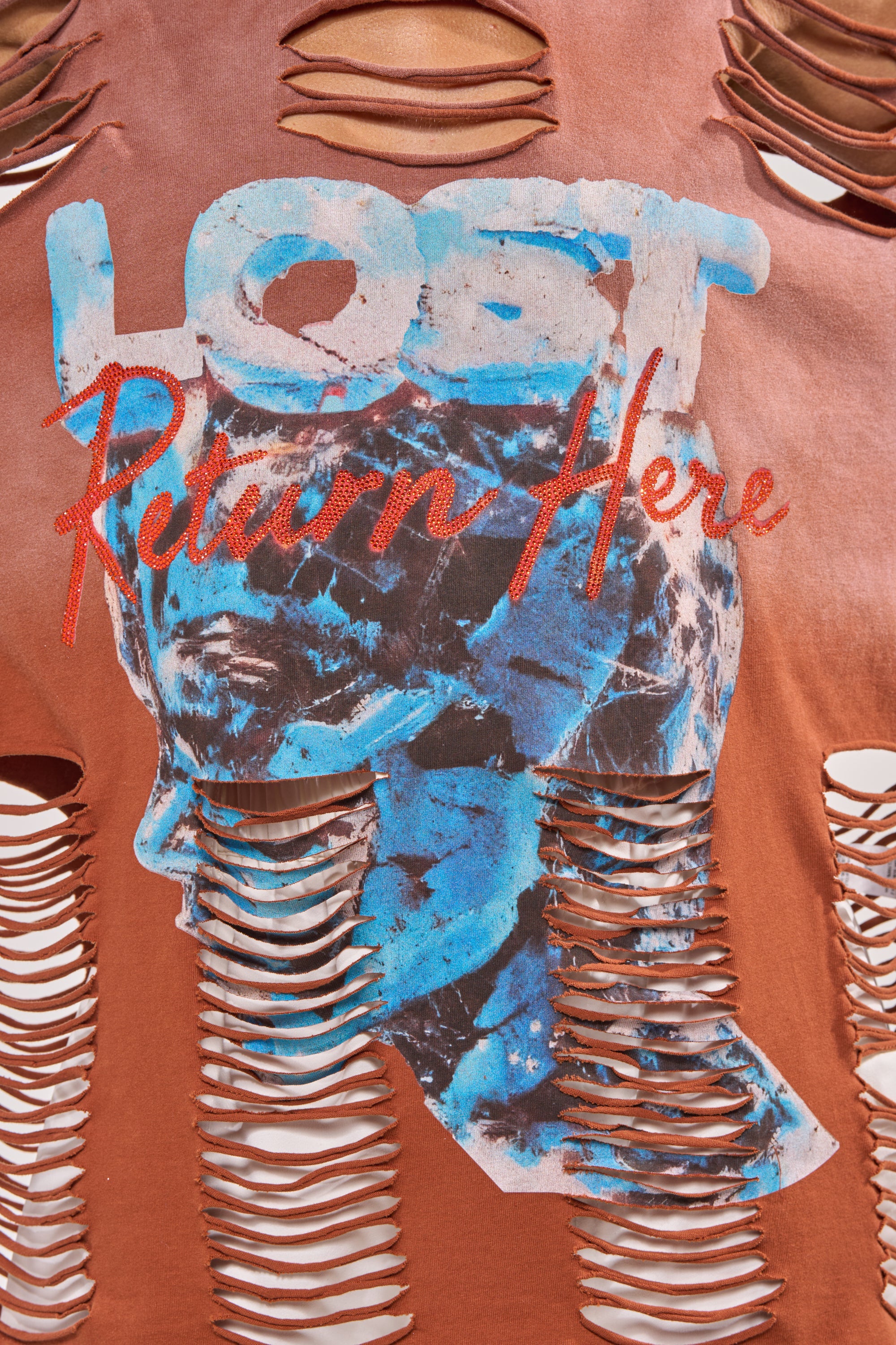 BYE GIRL OVERSIZED DISTRESSED TEE IN BROWN