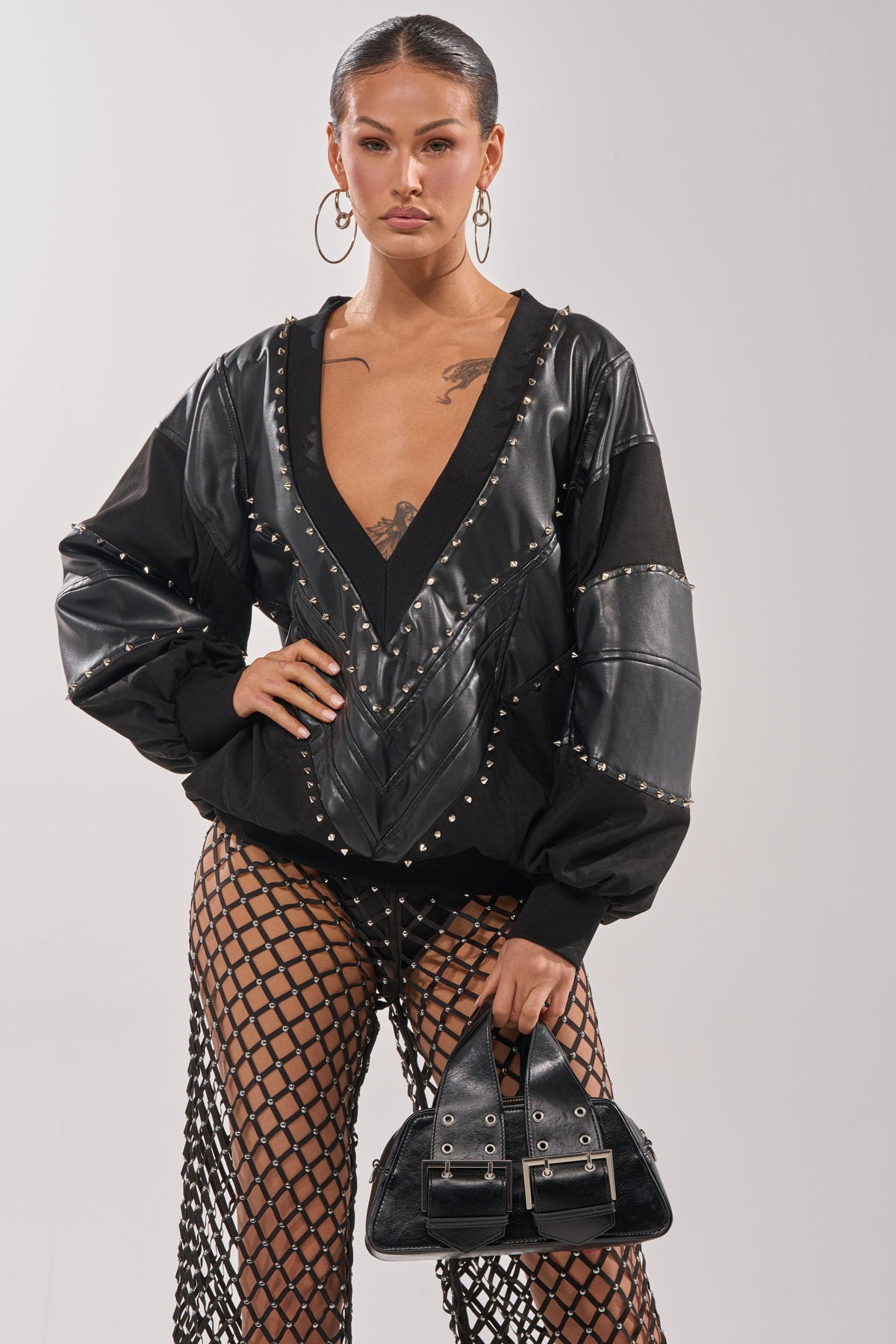 LETS DO THIS FAUX LEATHER SWEATSHIRT