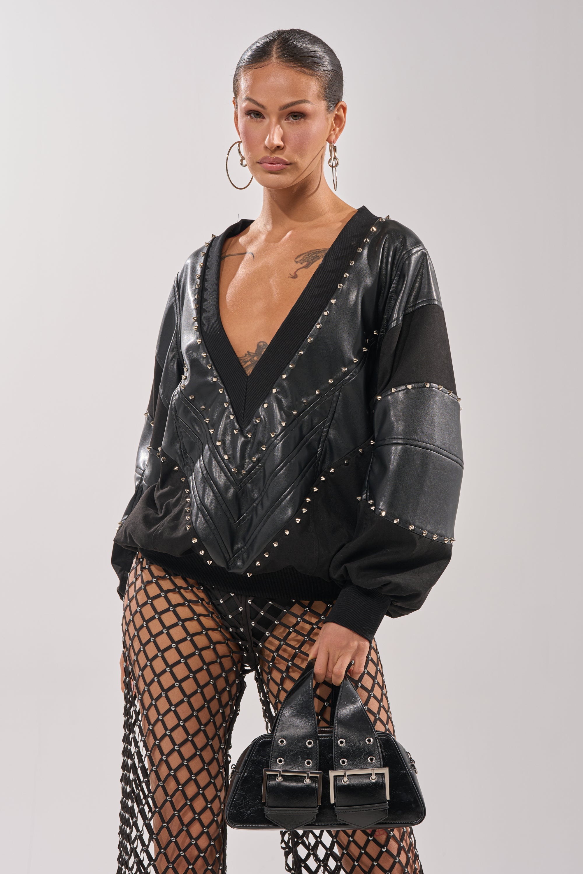 LETS DO THIS FAUX LEATHER SWEATSHIRT