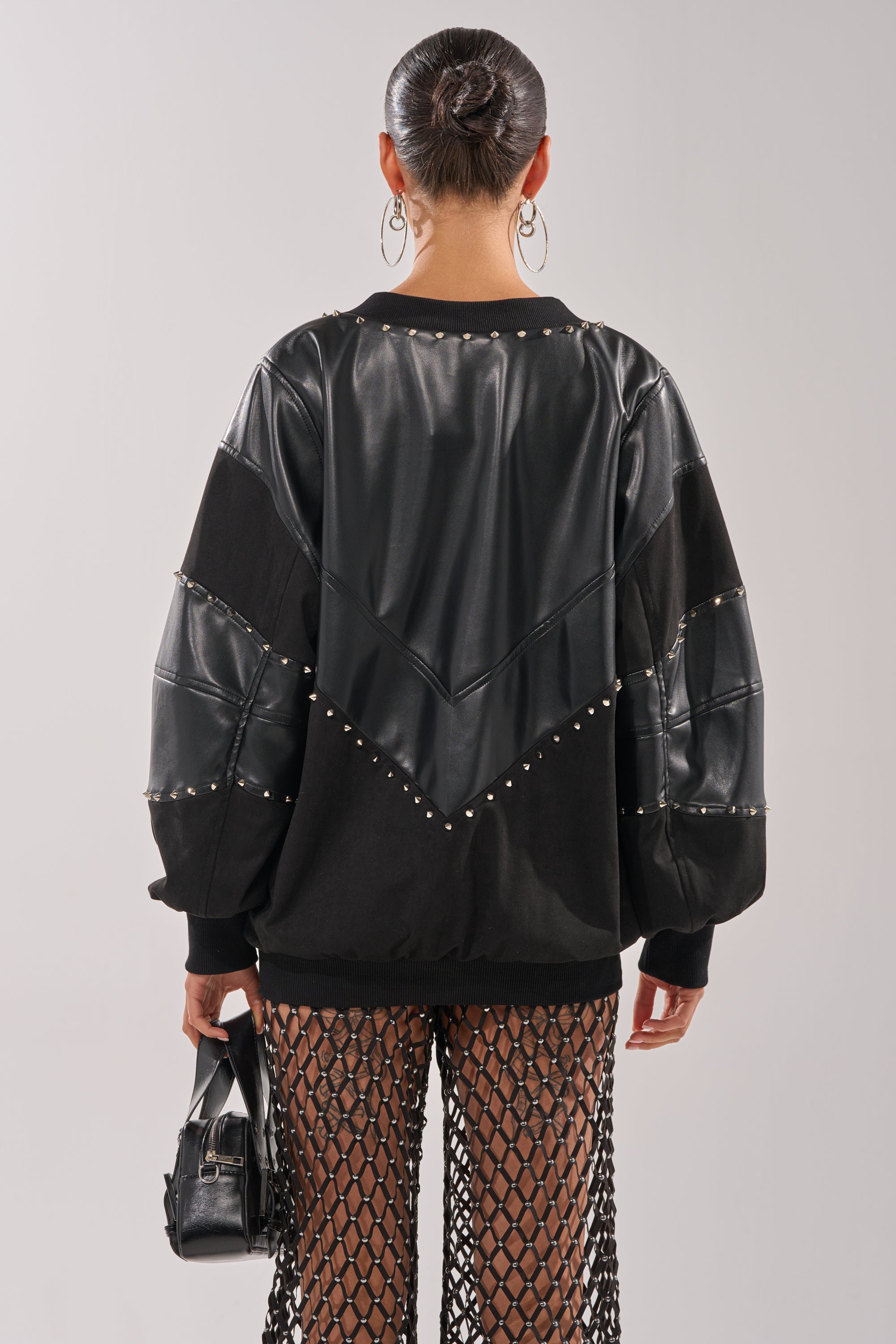 LETS DO THIS FAUX LEATHER SWEATSHIRT