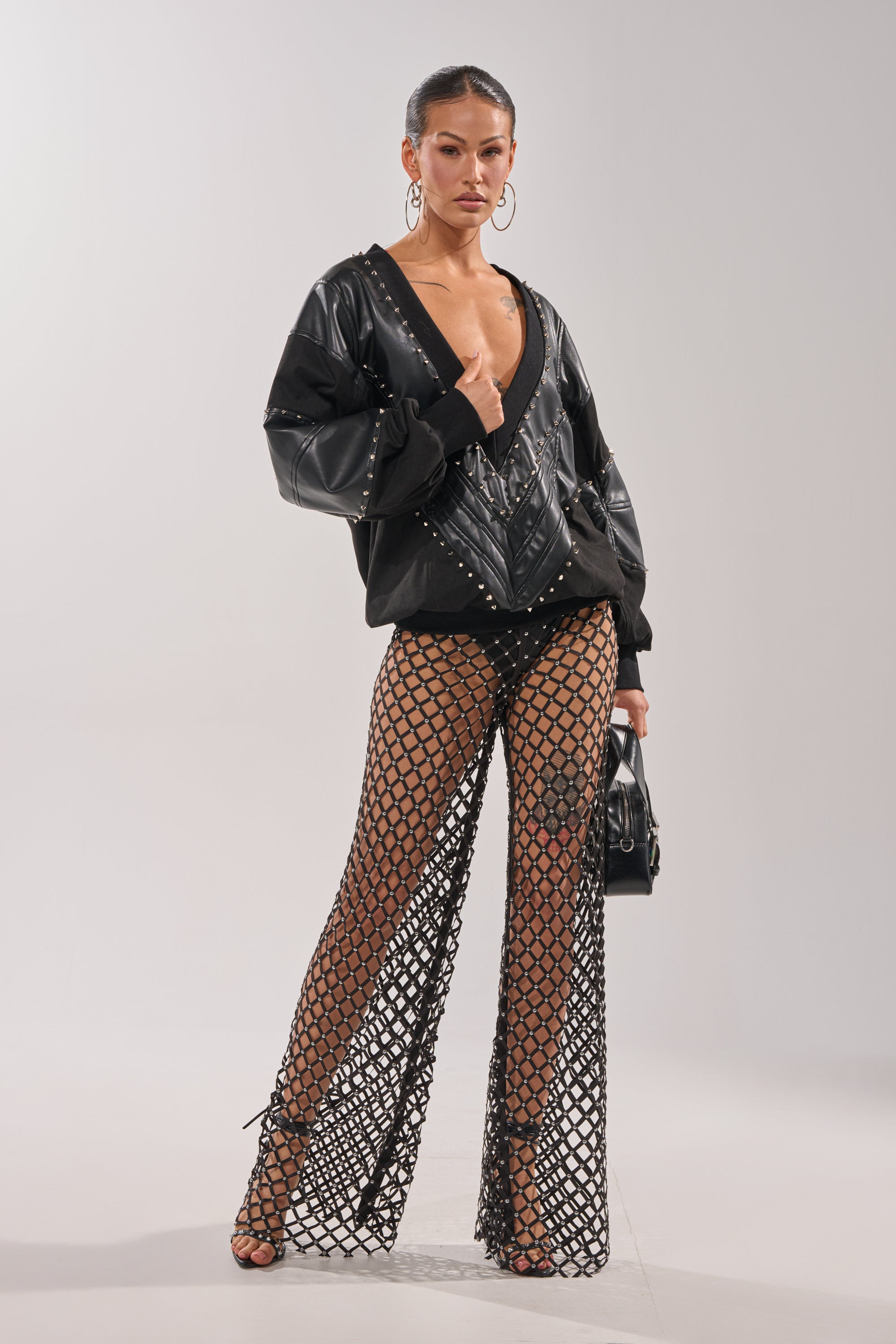 LETS DO THIS FAUX LEATHER SWEATSHIRT