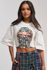 FACE CARD GRAPHIC CROPPED TEE