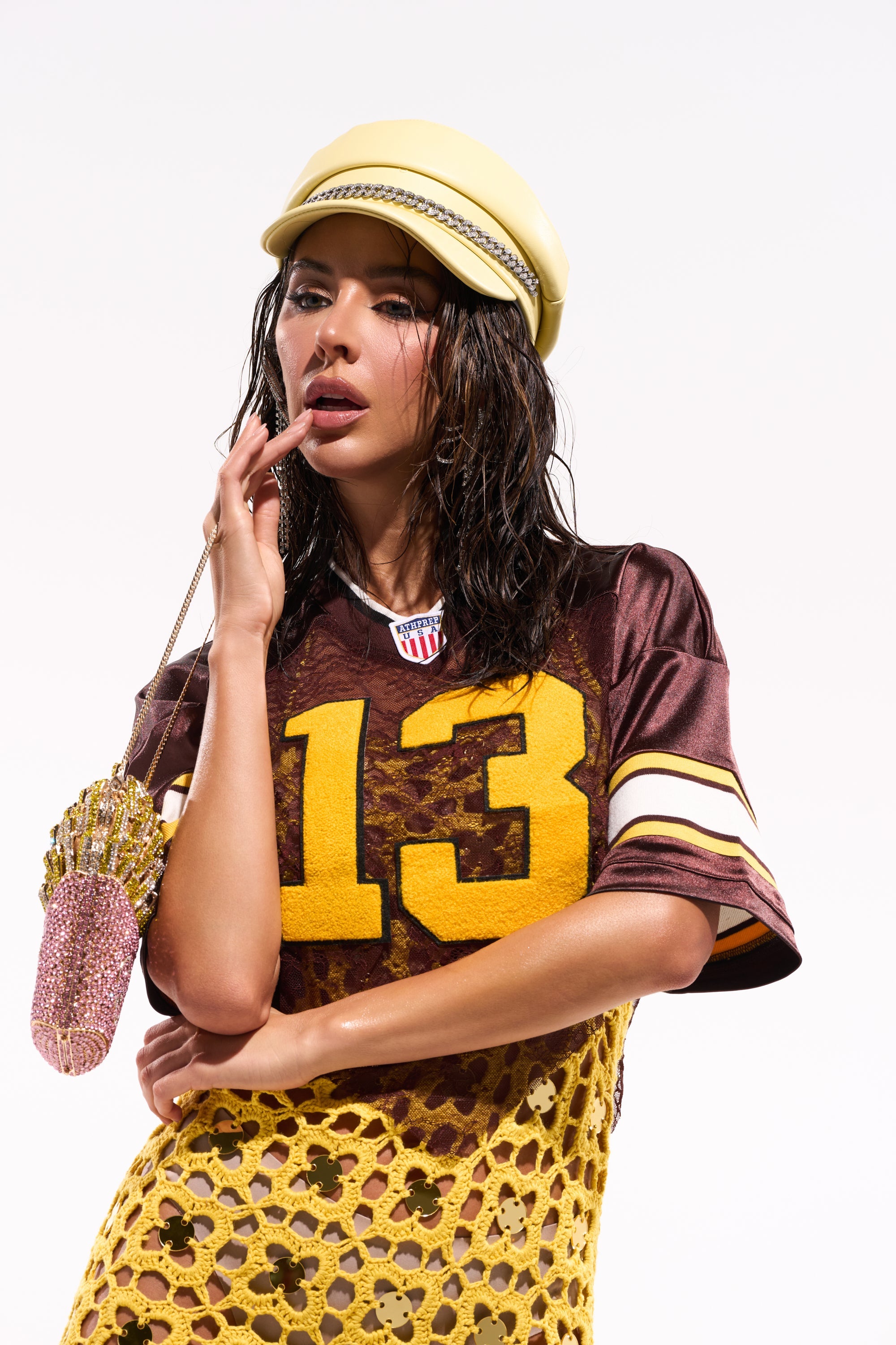 LUCKY LACE JERSEY TOP IN BROWN