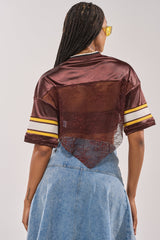 LUCKY LACE JERSEY TOP IN BROWN