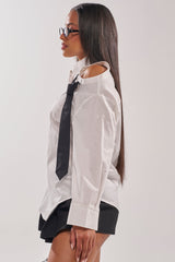 MIXED UP STRIPED POLO BLOUSE