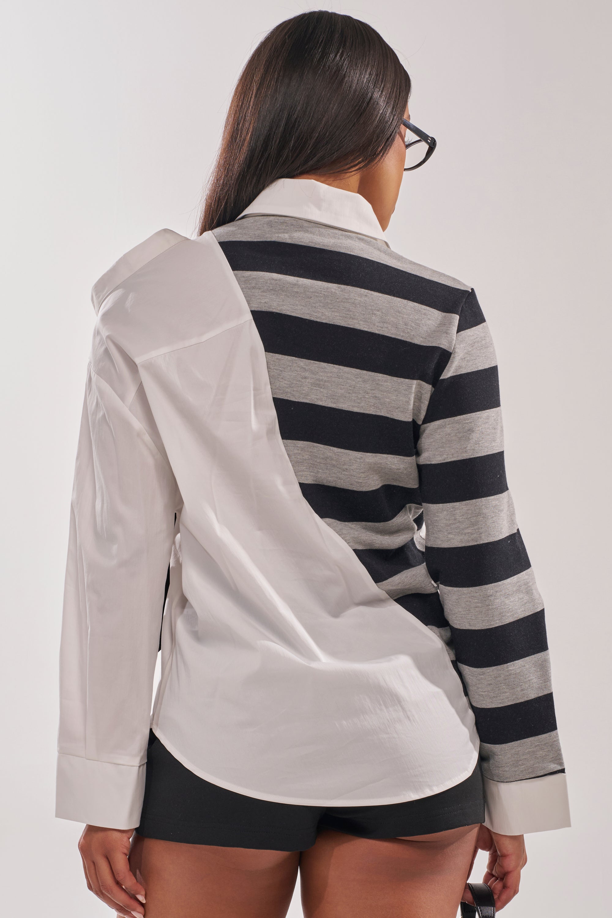 MIXED UP STRIPED POLO BLOUSE
