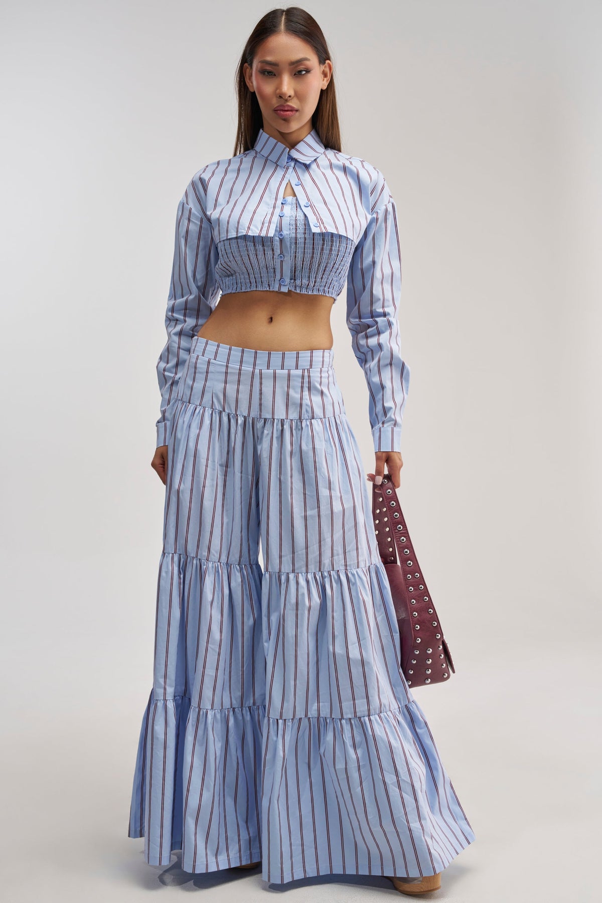 BUSINESS ONLY STRIPE PALAZZO PANT IN LIGHT BLUE