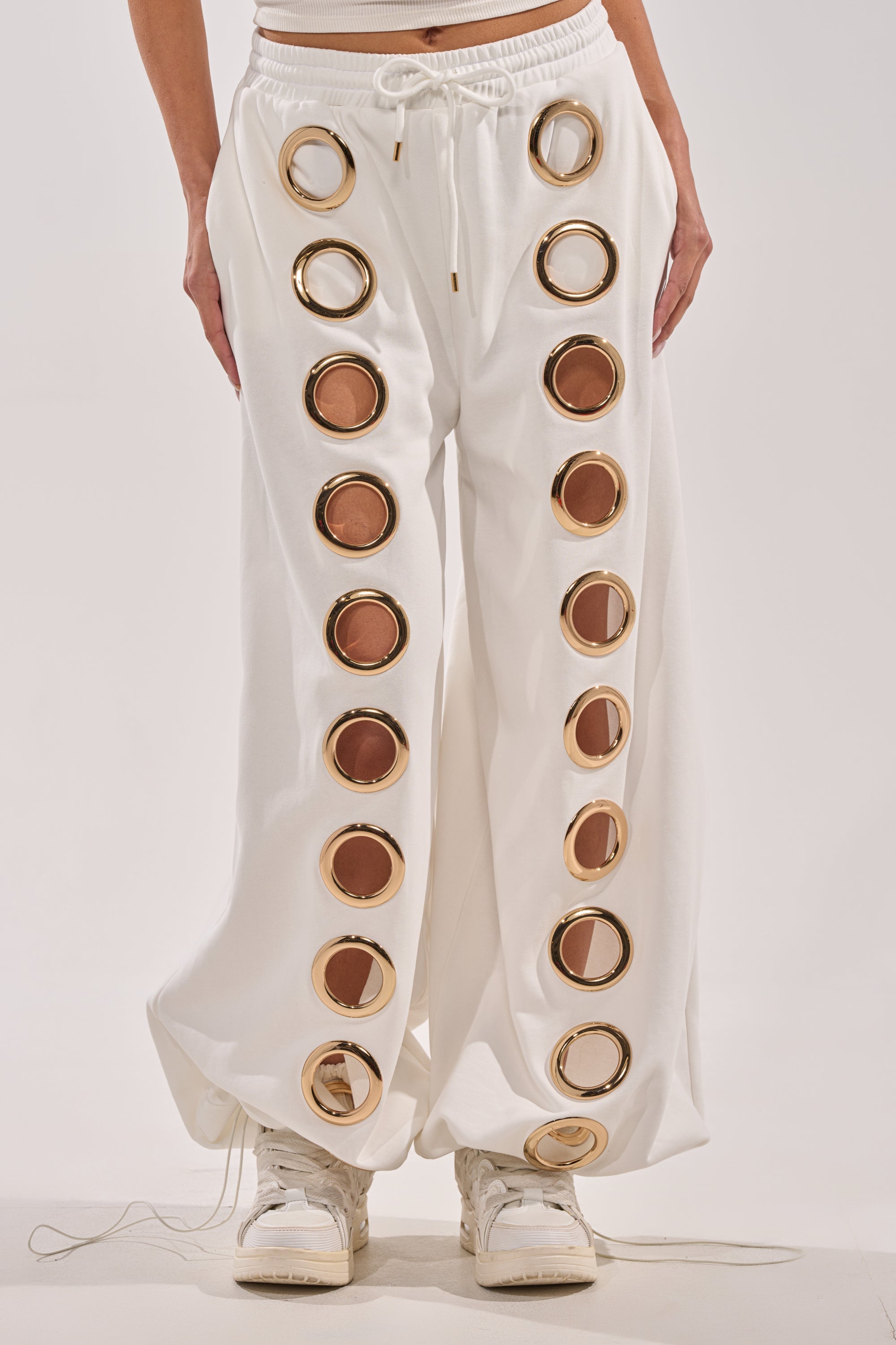 THROUGH THE NIGHT WIDE LEG SWEATPANT WITH HOLES IN WHITE