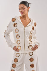 THROUGH THE NIGHT SWEATSHIRT WITH HOLES IN WHITE