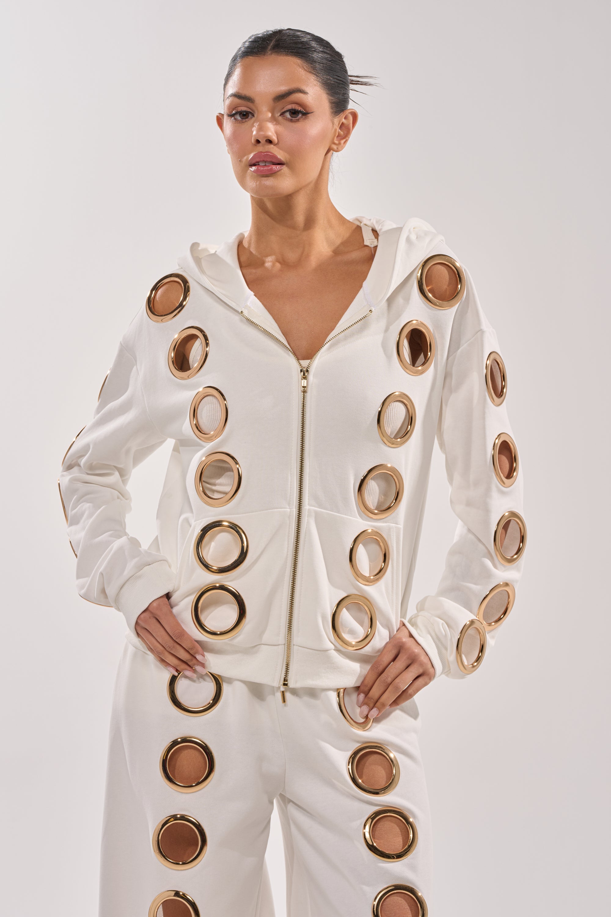 THROUGH THE NIGHT SWEATSHIRT WITH HOLES IN WHITE