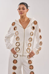 THROUGH THE NIGHT SWEATSHIRT WITH HOLES IN WHITE