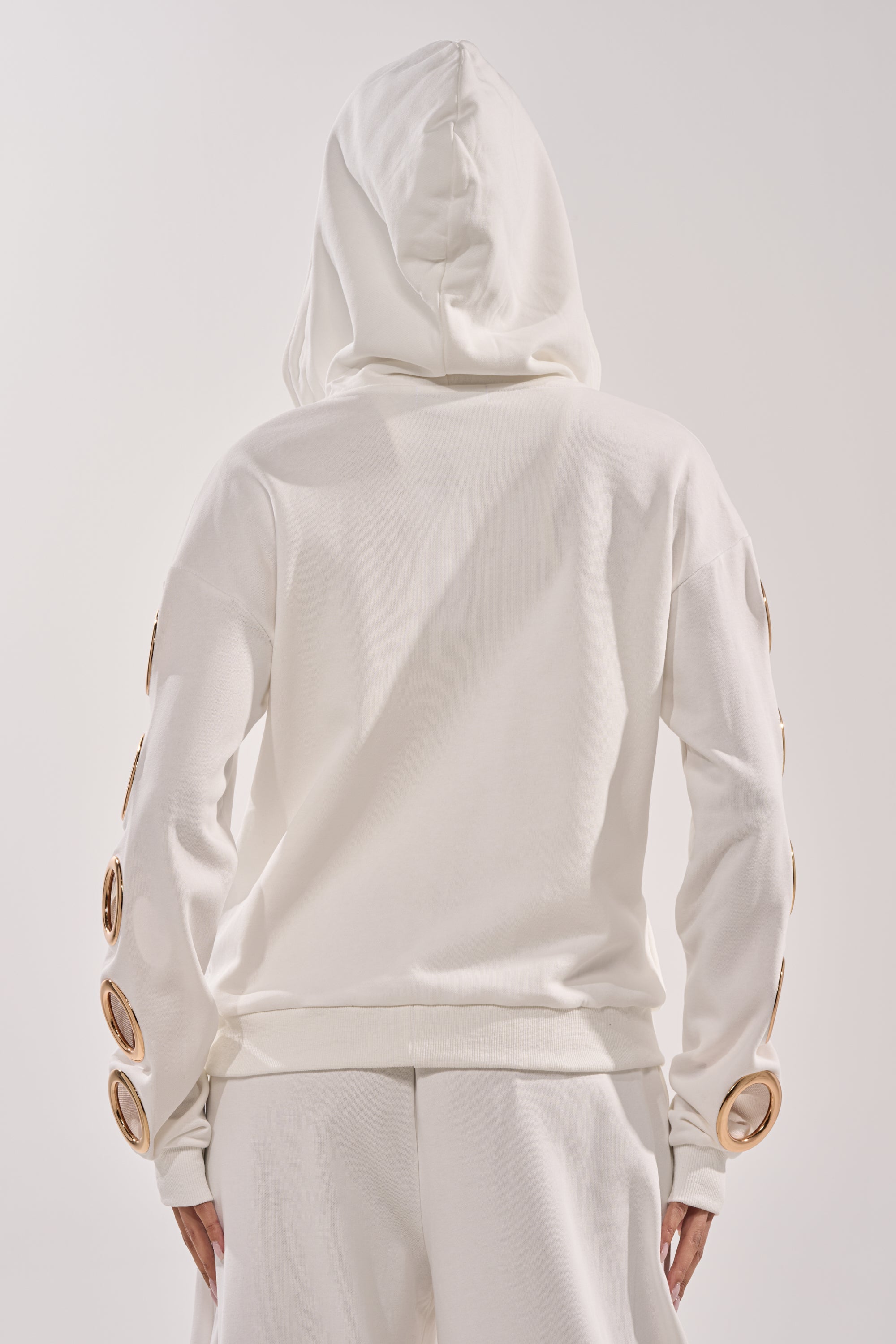 THROUGH THE NIGHT SWEATSHIRT WITH HOLES IN WHITE