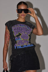 STAY PRESENT EMBELLISHED LACE UP TEE