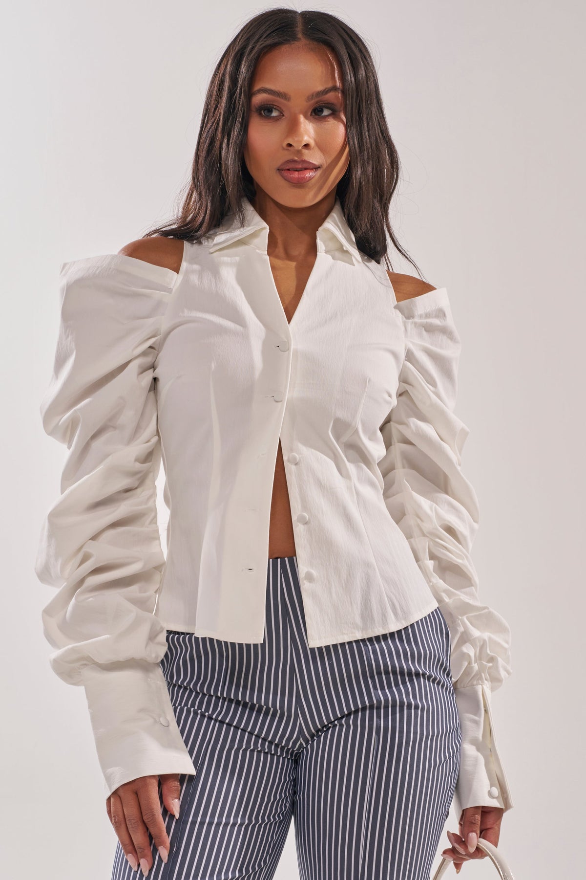 CRAZY IN LOVE WHITE BUTTON DOWN BLOUSE