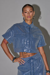 SHAKE IT GIRL SEQUIN BUTTON DOWN