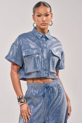 SHAKE IT GIRL SEQUIN BUTTON DOWN