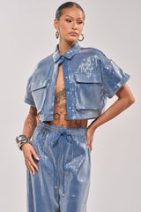 SHAKE IT GIRL SEQUIN BUTTON DOWN