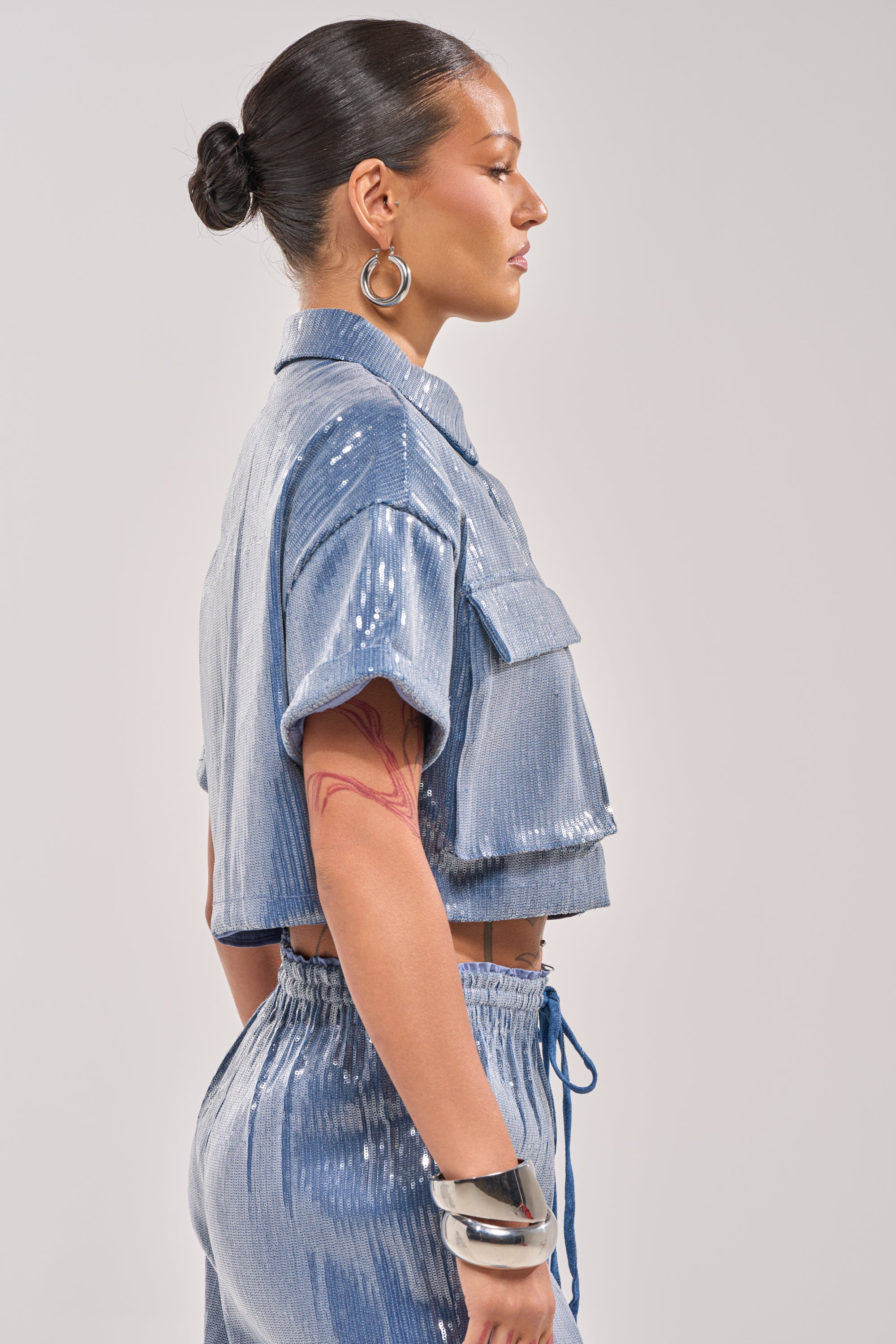 SHAKE IT GIRL SEQUIN BUTTON DOWN