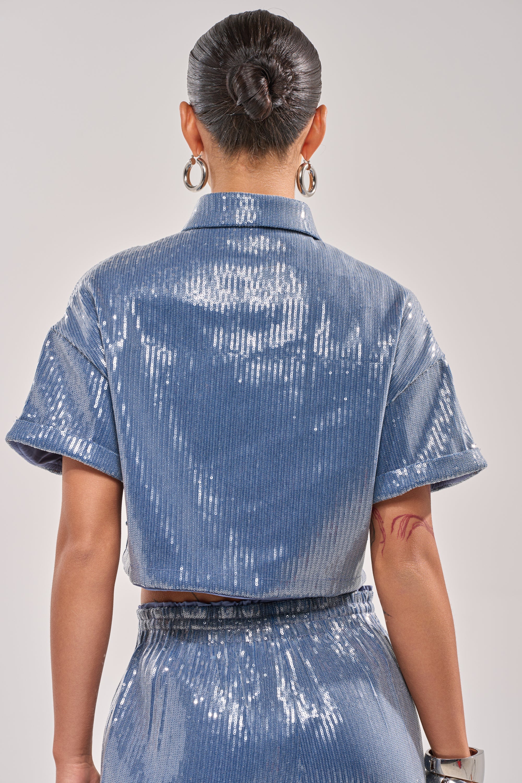 SHAKE IT GIRL SEQUIN BUTTON DOWN