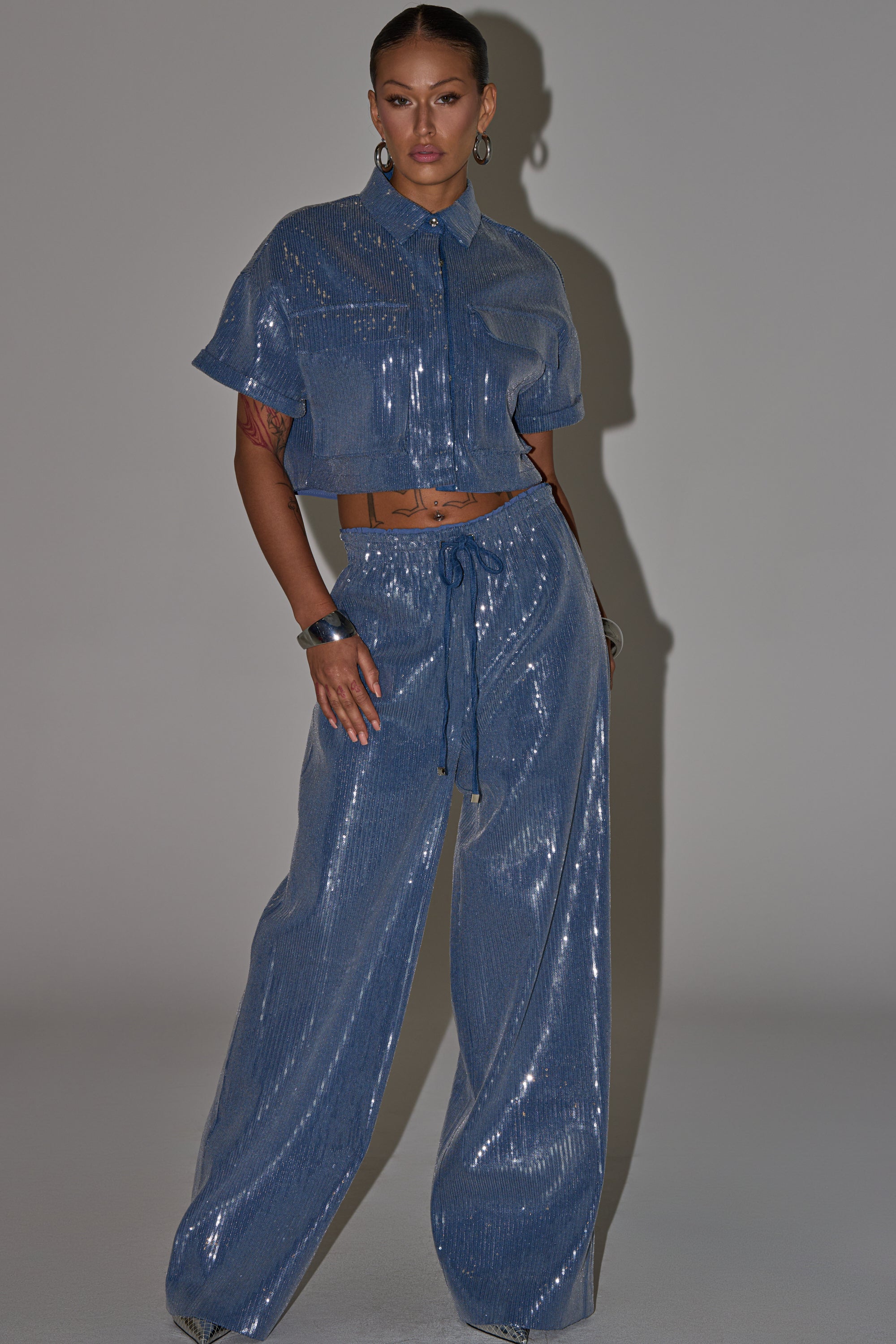 SHAKE IT GIRL SEQUIN BUTTON DOWN