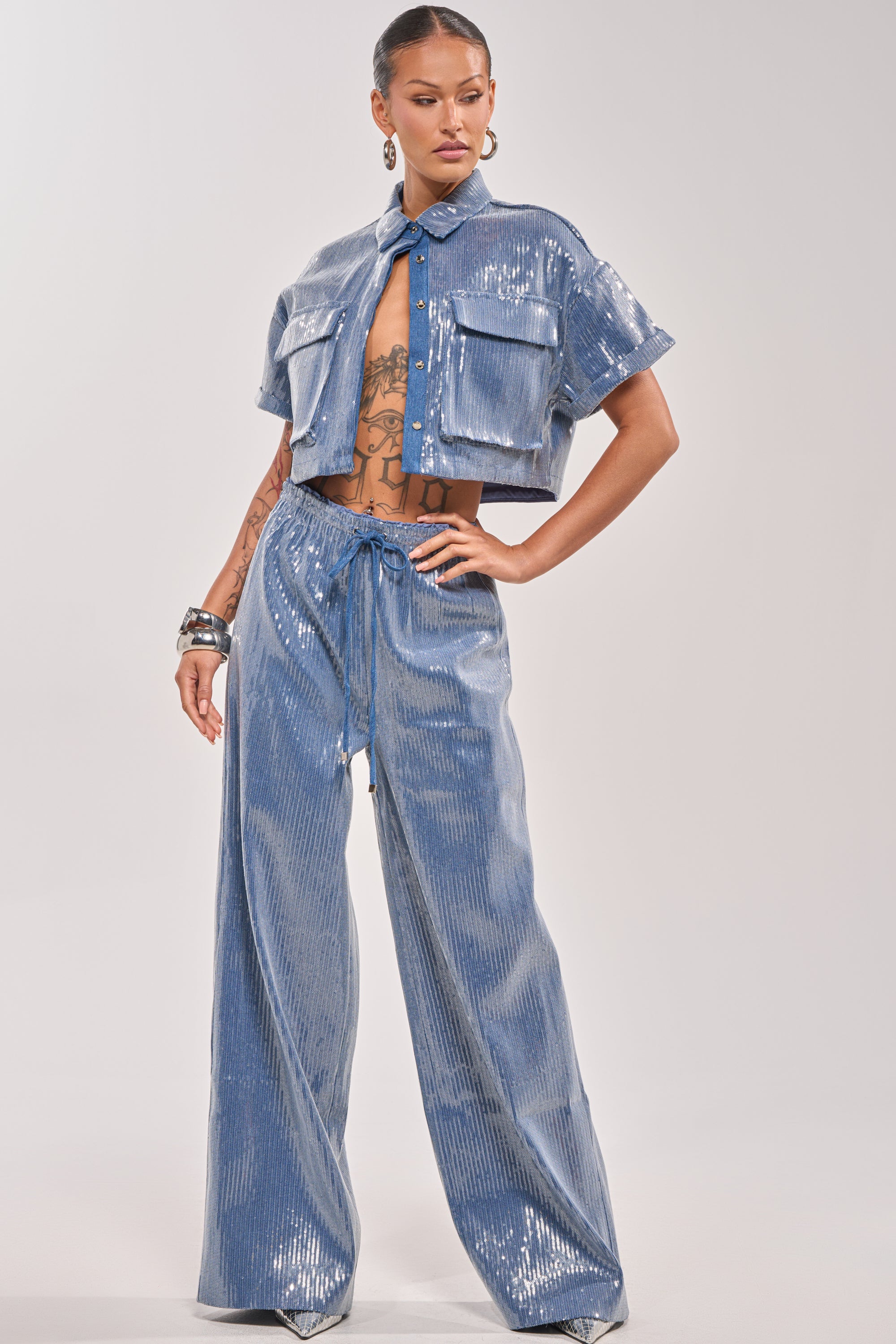 SHAKE IT GIRL SEQUIN BUTTON DOWN