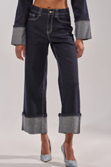 DON'T TALK TO ME WIDE LEG DENIM JEANS