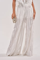 CALLED OUT SATIN PLEATED PALAZZO PANT IN WHITE