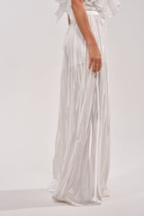 CALLED OUT SATIN PLEATED PALAZZO PANT IN WHITE