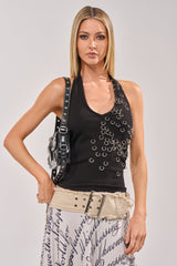 RING RING RING EMBELLISHED TANK IN BLACK
