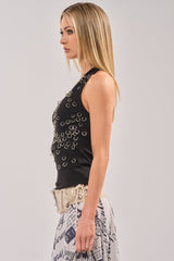RING RING RING EMBELLISHED TANK IN BLACK