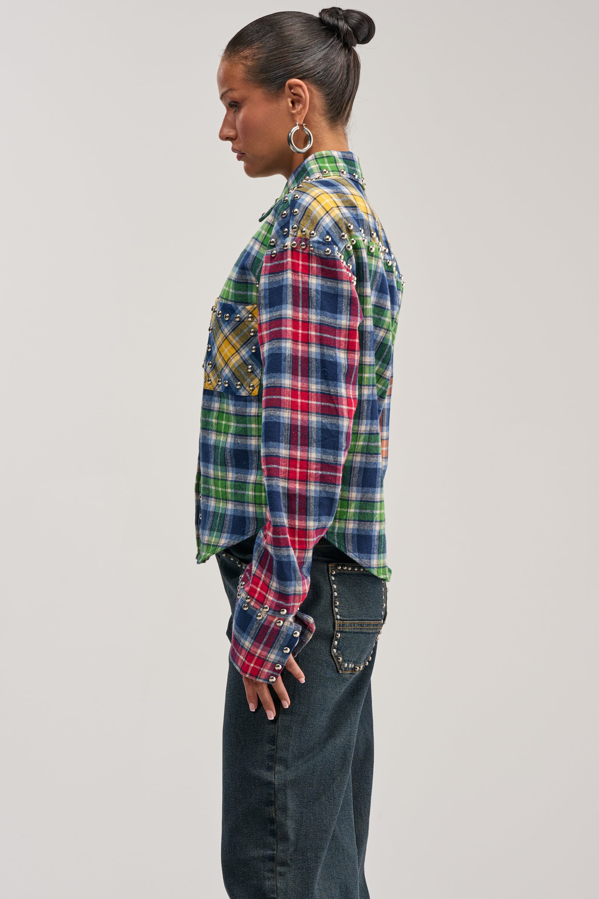 JUST FOR FUN PLAID EMBELLISHED BUTTON DOWN