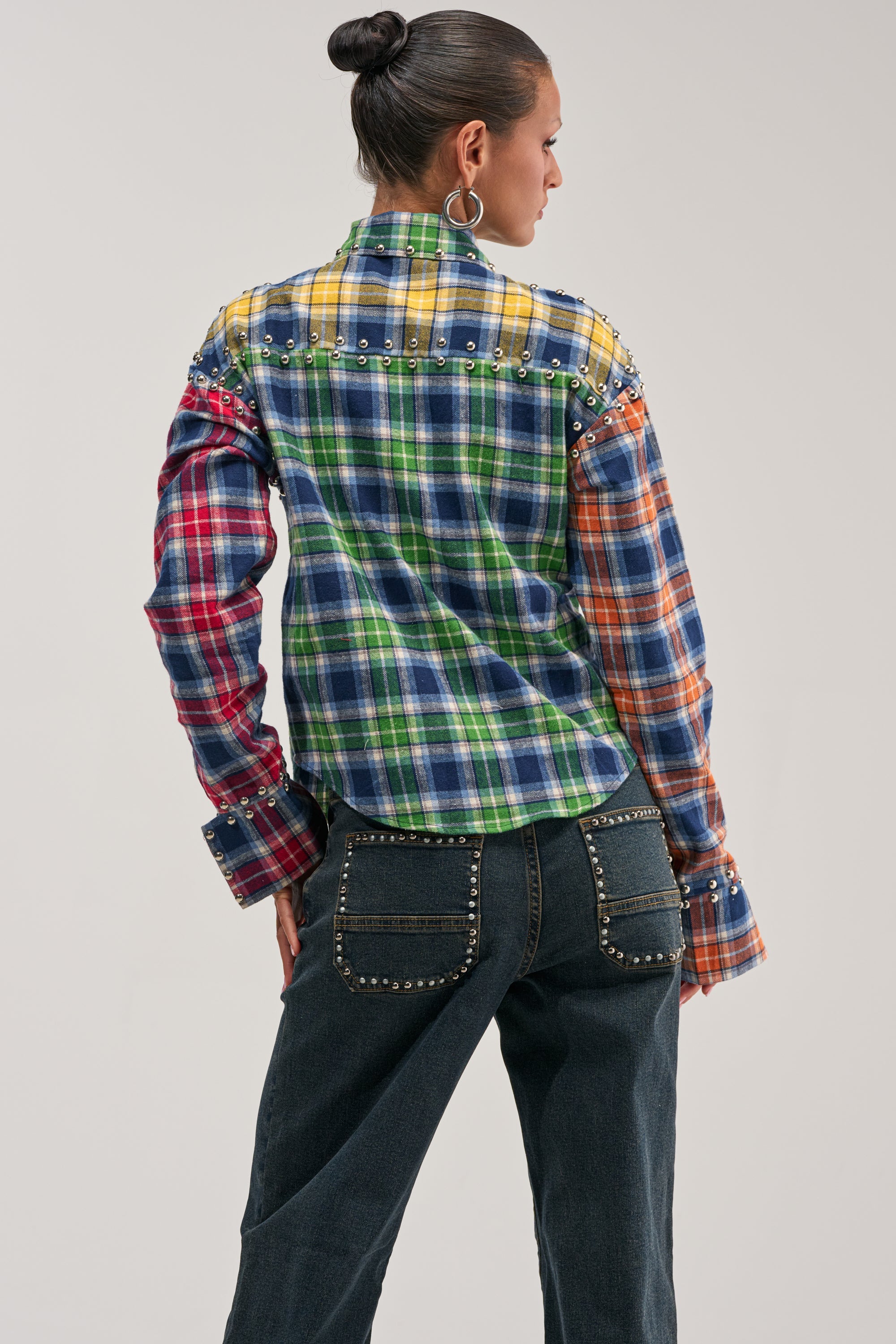 JUST FOR FUN PLAID EMBELLISHED BUTTON DOWN