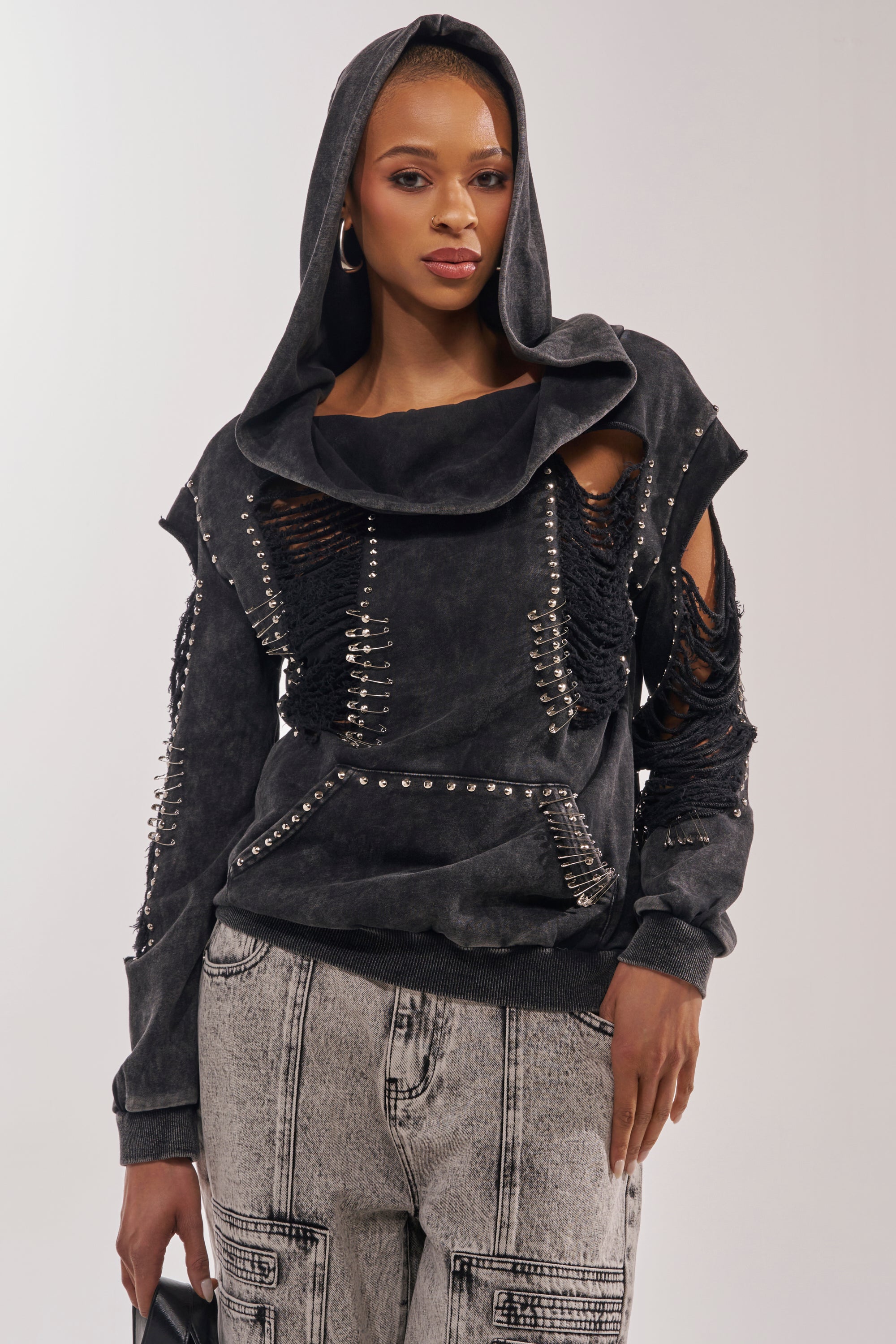 ALL TORN UP DISTRESSED OFF THE SHOULDER SWEATSHIRT