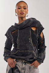 ALL TORN UP DISTRESSED OFF THE SHOULDER SWEATSHIRT