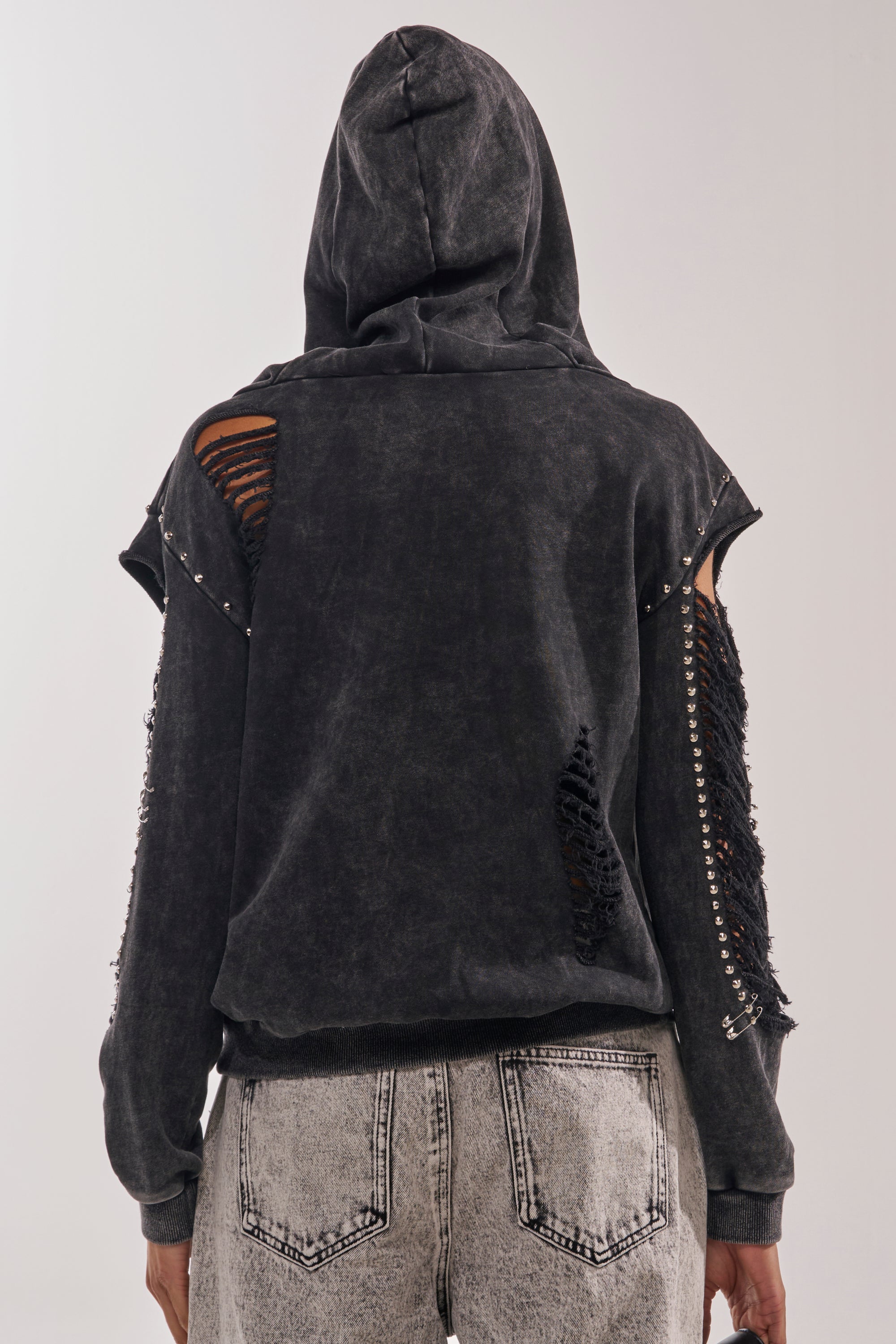 ALL TORN UP DISTRESSED OFF THE SHOULDER SWEATSHIRT