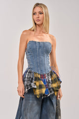 MESS WITH ME PLAID DENIM CORSET