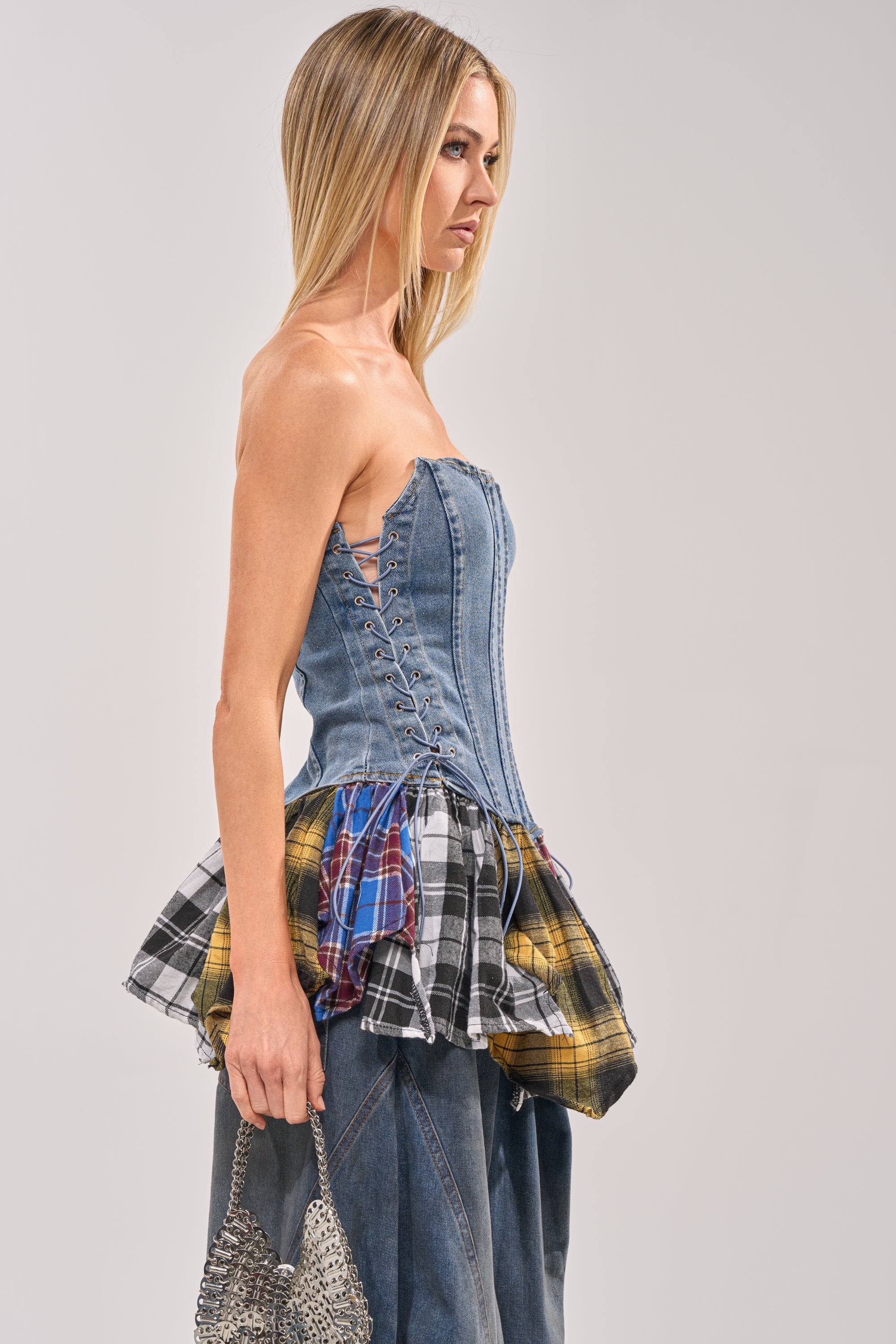 MESS WITH ME PLAID DENIM CORSET
