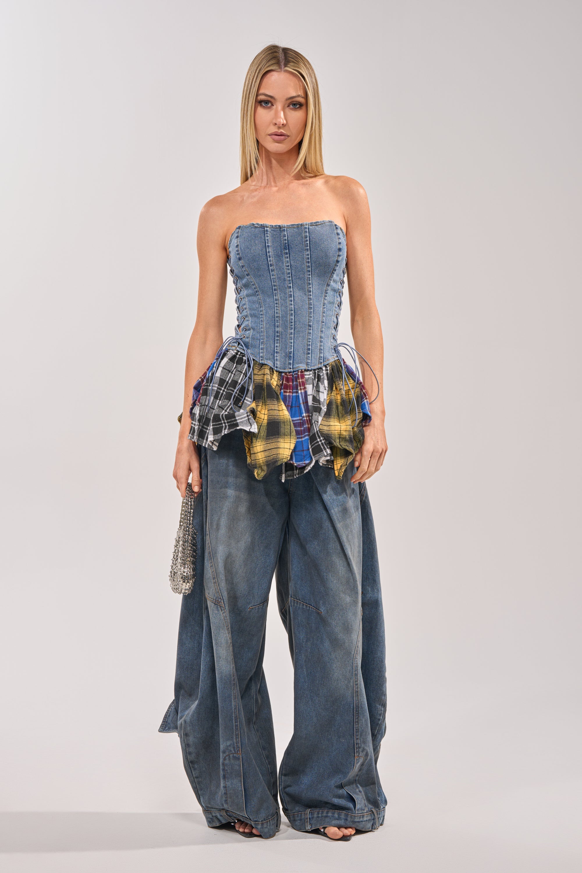 MESS WITH ME PLAID DENIM CORSET