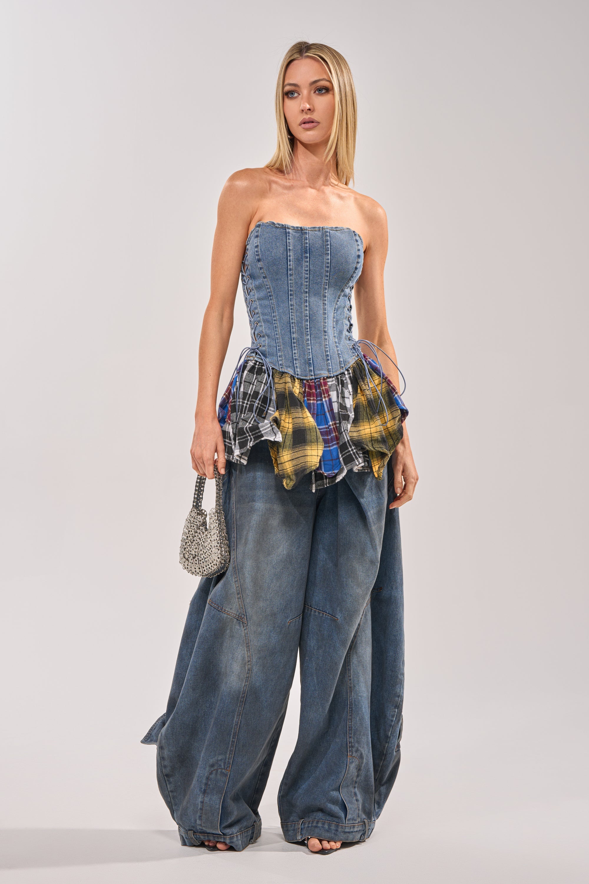 MESS WITH ME PLAID DENIM CORSET