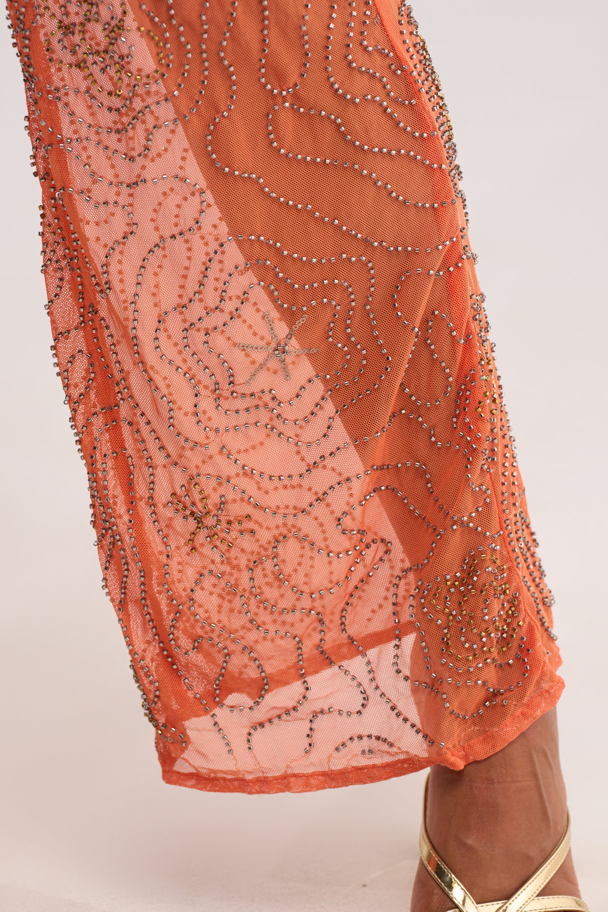 KATE EMBELLISHED MESH PANT IN ORANGE