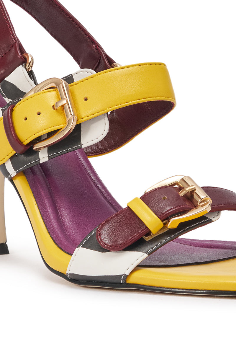 AKIRA GOLD GOLDIE YELLOW MULTI STILETTO SANDAL