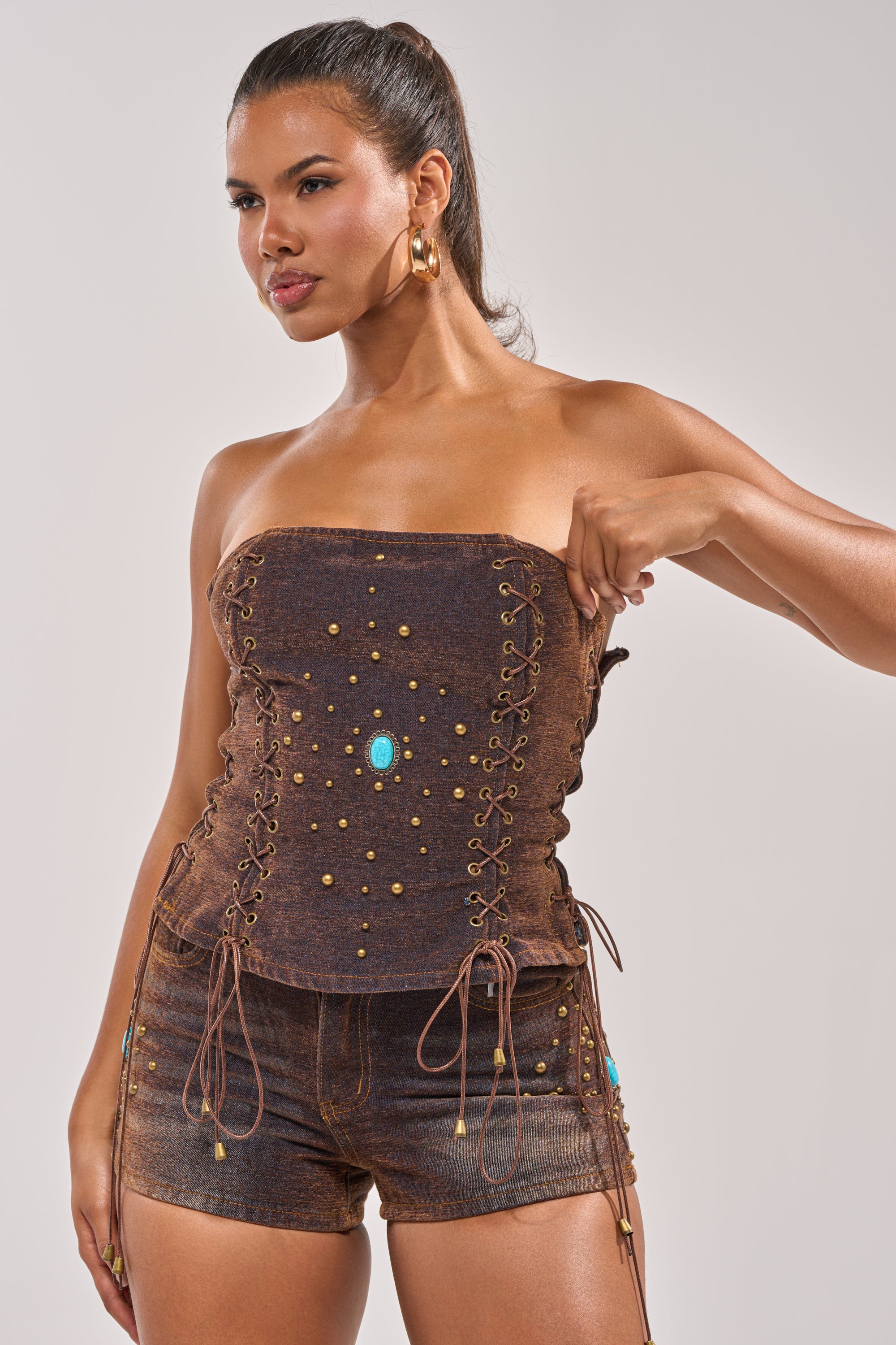 INDIGO STUDDED DENIM CORSET