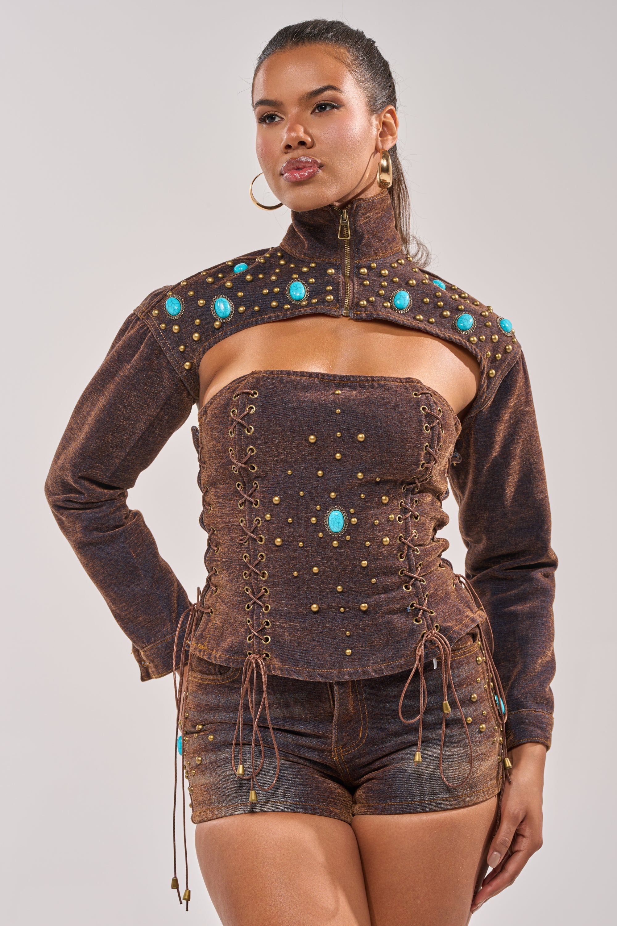 INDIGO STUDDED DENIM CORSET