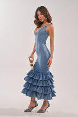 MAIN ONE DENIM RUFFLE MAXI DRESS