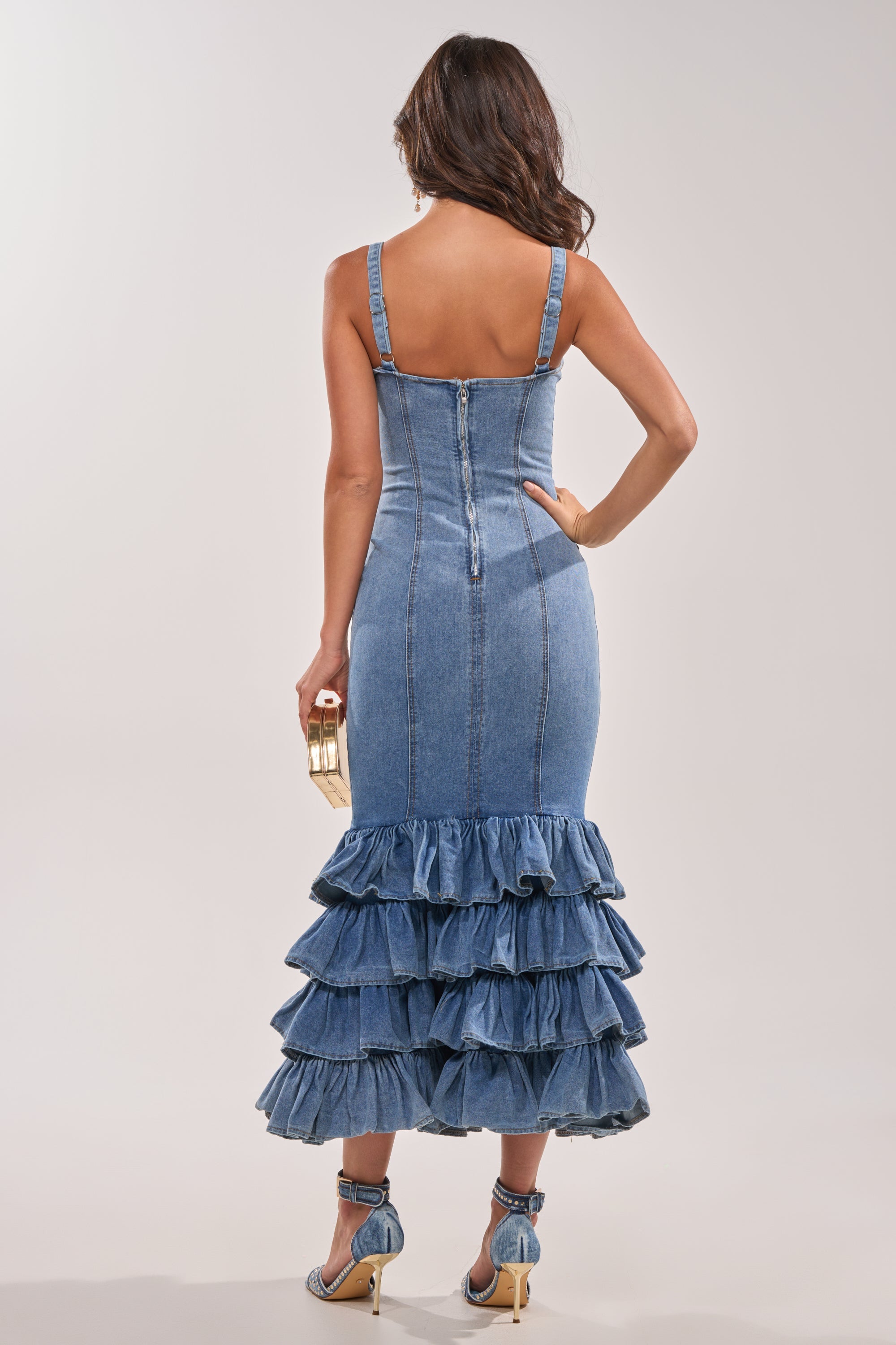 MAIN ONE DENIM RUFFLE MAXI DRESS